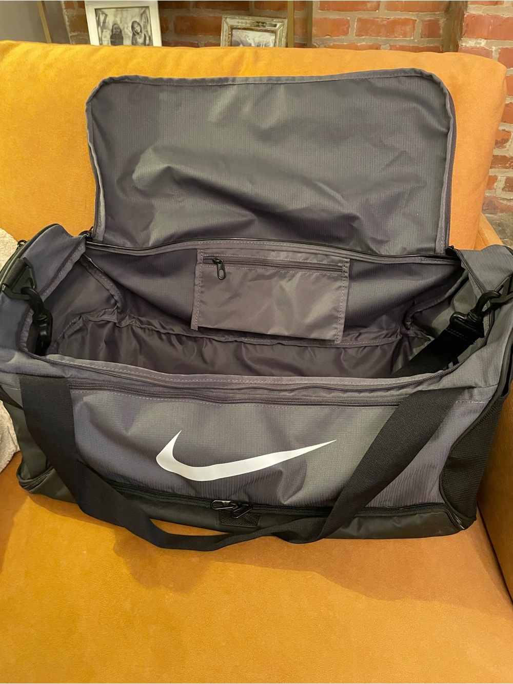 Nike Gray Duffel Bag with White Swoosh and Black Accents(NWOT)